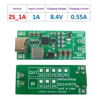 DD24CRTB 2S 1A Type-c Multi-cell 8.4V 12.6 16.8 21V 25.2V Step-up Boost Charger Module for 7.4V 11.1V 14.8V 18.5V 22.2V 18650 Battery Pack