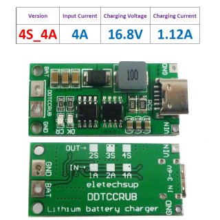 DDTCCRUB 4A 4Cell Type-C To 8.4V 12.6V 16.8V Step-Up Boost LiPo Polymer Li-Ion Charger 7.4V 11.1V 14.8V 18650 Lithium Battery