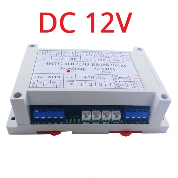 N4A4I06 12V 14CH Multifunction RS485 Network Bus NTC Temperature Collector 4AI-4DI-6DO Modbus RTU PLC Remote IO Analog Digital Expander