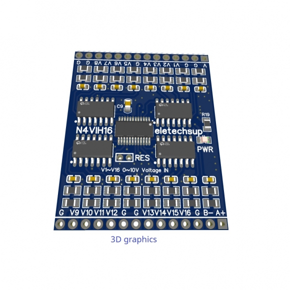 N4VIH16 5V 16AI 0-5V 0-10V Current/Voltage Analog Acquisition RS485 Modbus RTU ADC Module DC 5V 12V 24V mini PinBoard