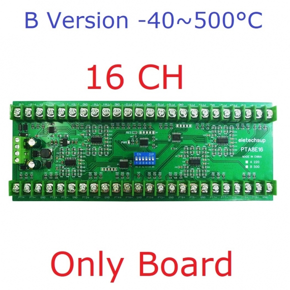 PTA8E16 -40℃ to +500℃ 16CH DC 12V 24V Temperature Analog PT100 Resistance RS485 Collector Modbus RTU -40-500 High Temperature Acquisition Board