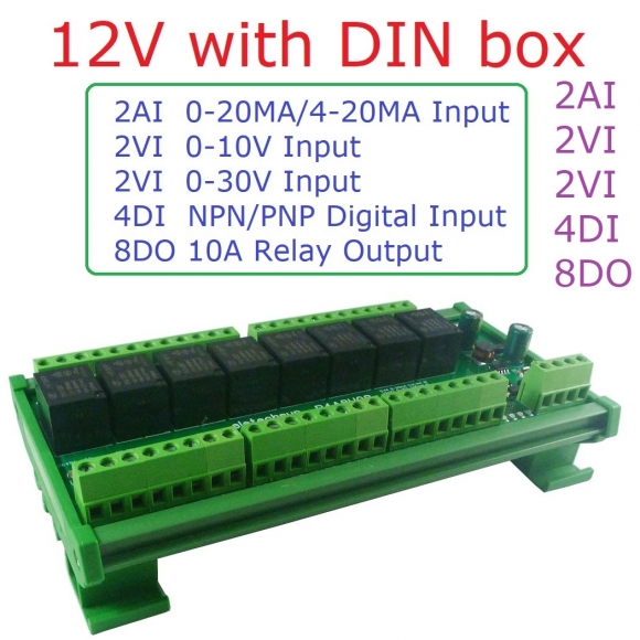 R4A8H08 12V 8DO 4DI 8AI RS485 Modbus RTU Multifunction Relay Module PLC IO Expanding Board 4-20MA 0-10V Current Voltage Collector R4A8H08